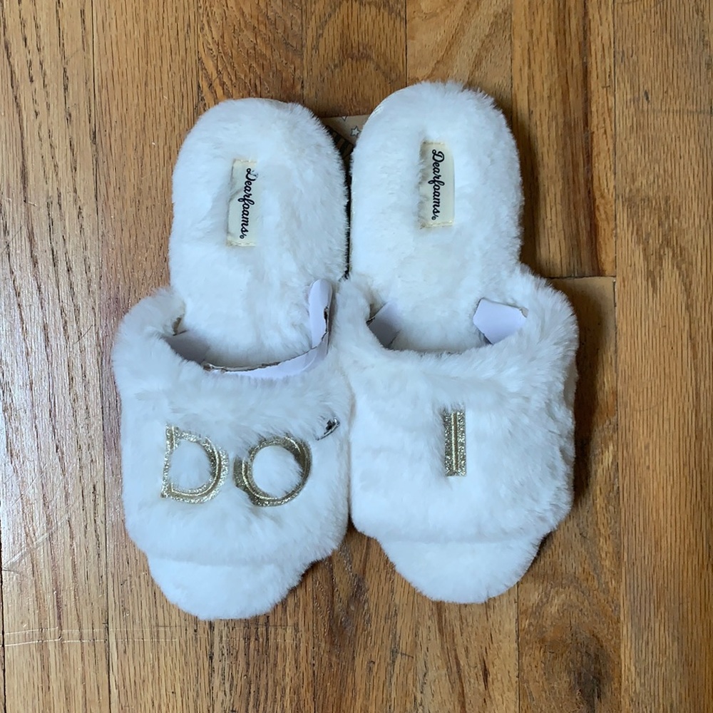 I Do Dearfoams White Bridal Bride Slippers, NWT